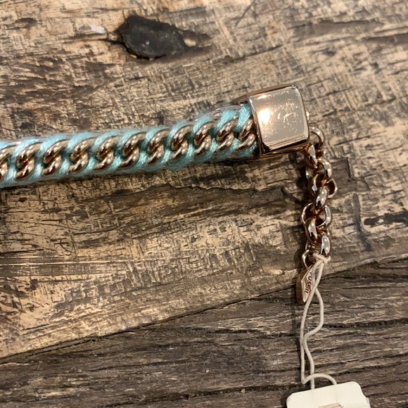 NEW Fossil Rose Gold Stainless Steel and Braided Turquoise Bracelet NWT - Picture 5 of 8